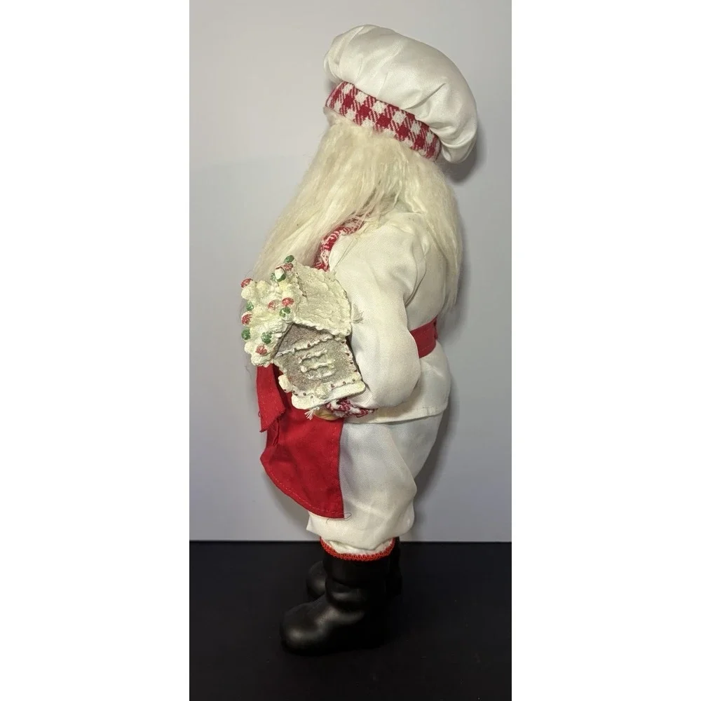 Santa Claus Chef Figurine – Red Apron, Whisk & Gingerbread House – 16